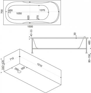 Акриловая ванна Bas Рио З 00069 150 x 70 см